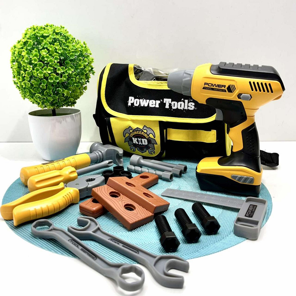 Набір інструментів шуруповерт молоток гайки викрутка у валізці Жовтий (T013) Чернігів - фото 1