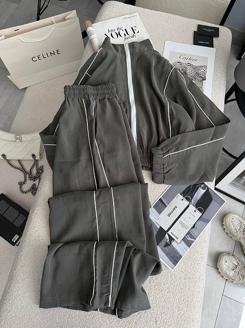 Женский стильный трендовый костюм двойка купра Оливка, 44/46 Одесса - изображение 5