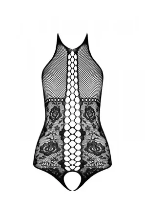 Бодістокінг з імітацією корсетної шнурівки Passion BS094 One Size, black, квітковий візерунок, з дос Львів