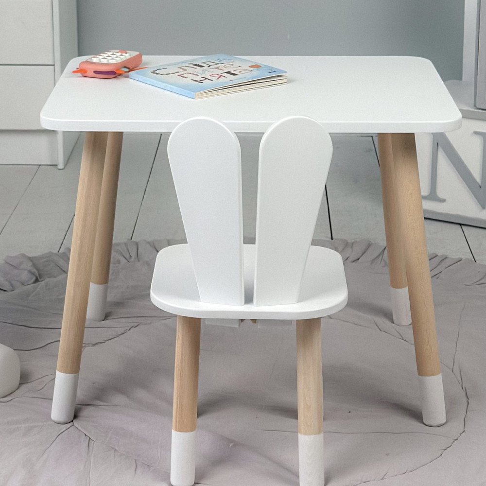 Прямоугольный стол и стул детский белоснежный зайчик. Столик белый детский столик Киев - изображение 7