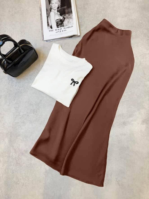 Жіноча стильна шовкова спідниця із шовку Армані. Шоколад, 50/52 Одеса - фото 1