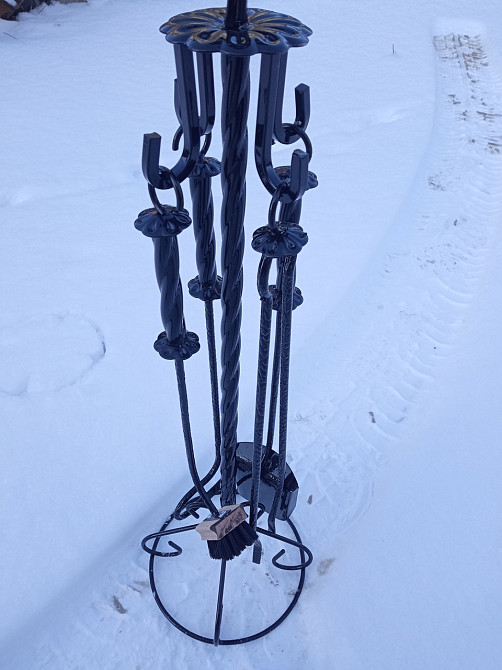 Кований набір для каміну K-008 (стійка, совок, щітка, кочерга, щипці) Б3917 Чорний Київ - фото 5