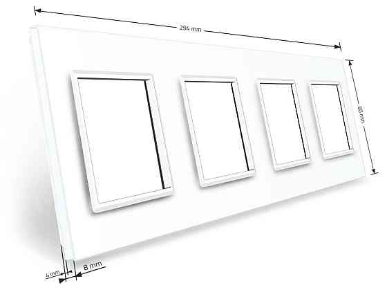 Рамка 4-постова LIVOLO, загартоване скло, біла, 294×80 мм (VL-P7E/E/E/E-8W) Коломия