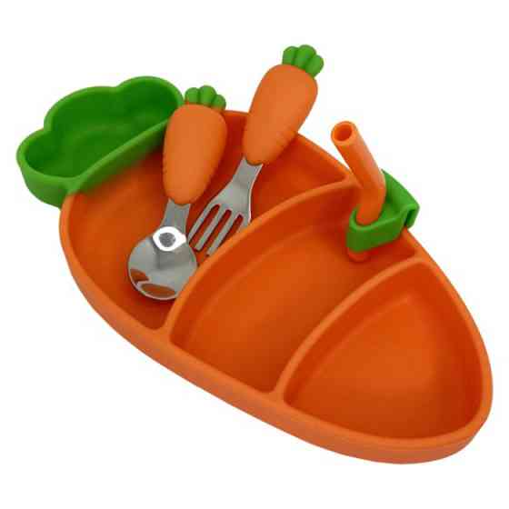 Дитяча силіконова тарілка з приладами "Морква" MGZ-0121 Вінниця