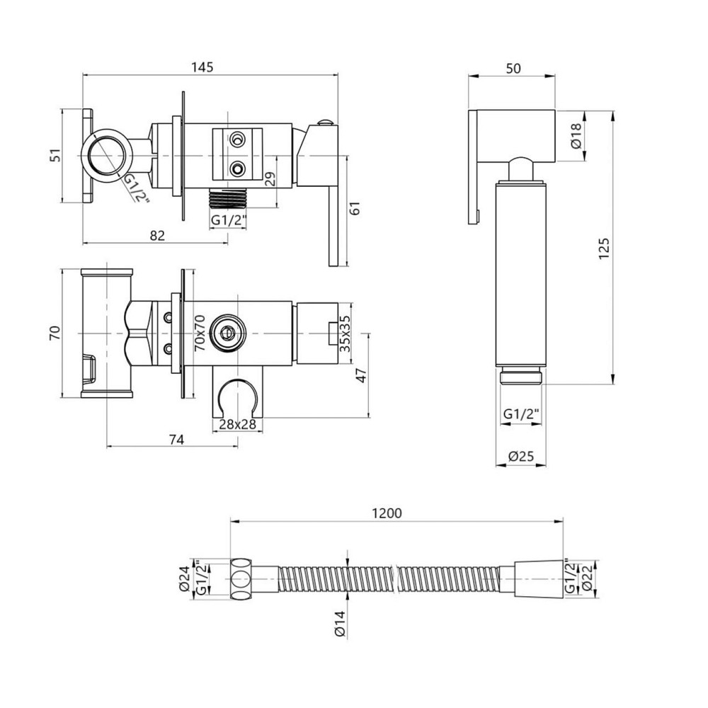 Набір для гігієнічного душу Qtap Inspai-Varius прямокутний QT259710842859NB Black Matt Київ - фото 2