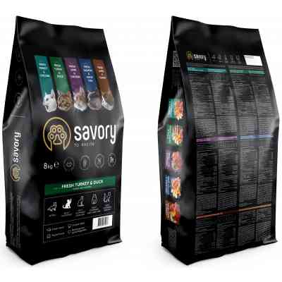 Сухой корм для кошек Savory Adult Cat Gourmand Fresh Turkey and Duck 8 кг (4820232630068) Винница