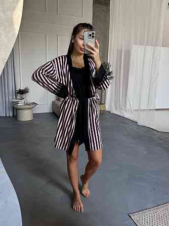 Женский домашний комплект четверка: брюки + майка + шорты + халат коттон Розовый, 46/48 Одесса