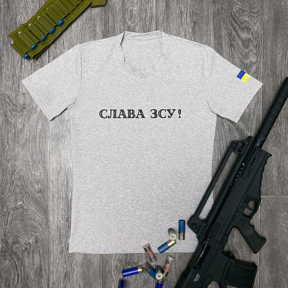 Мужская патриотическая футболка с принтом Слава ЗСУ антивоенная хлопковая серая M Одесса - изображение 8