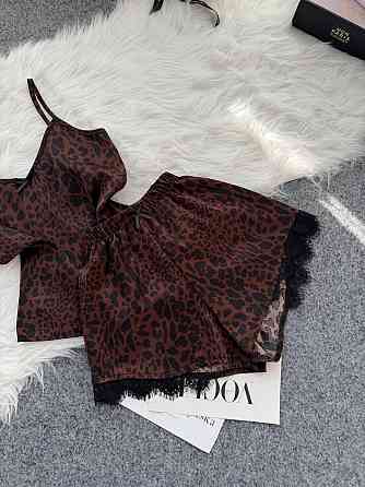 Женская базовая повседневная домашняя шелковая пижама с кружевом Шоколад, 42/44 Одесса