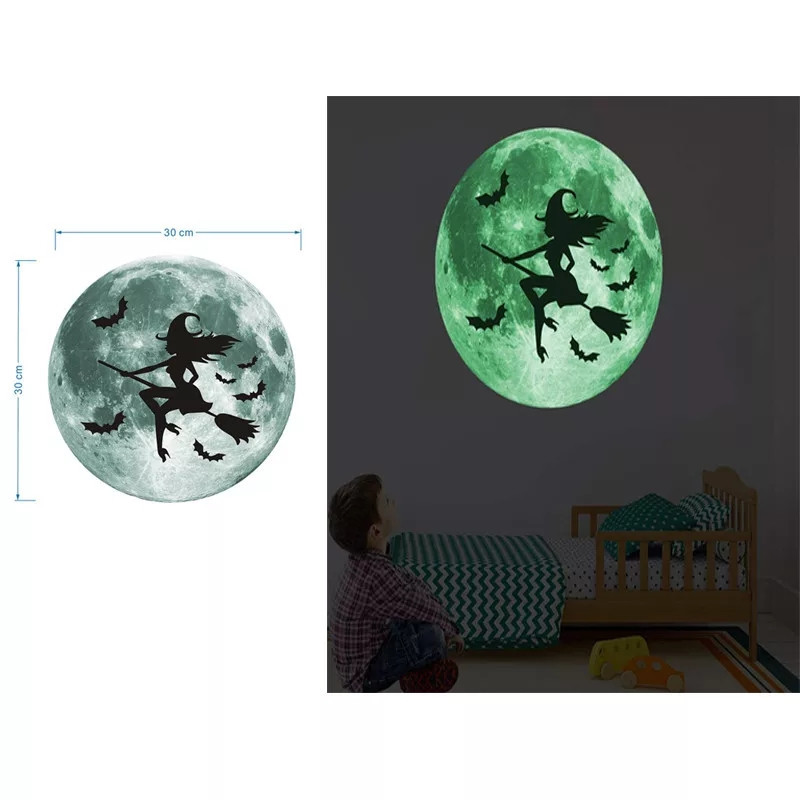 Наклейка на Хэллоуин фосфорная Ведьма 30 см салатовый Киев - изображение 2