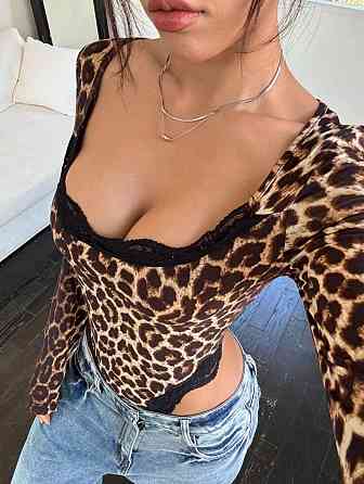 Жіноче ефектне леопардове боді з мереживом трикотаж масло Одеса