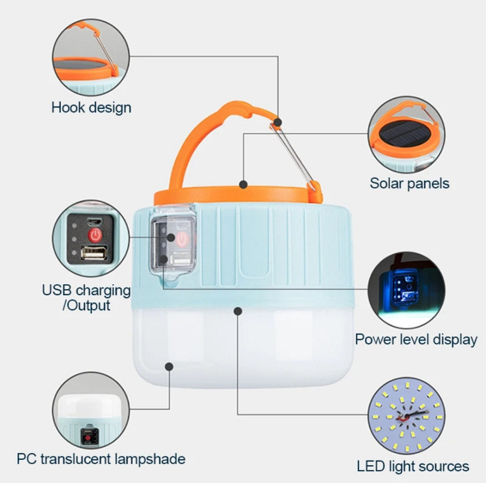 Акумуляторний світлодіодний ліхтарик з роз'ємом USB павербанк сонячна батарея 11 на 9,5 см блакитний Київ - фото 3