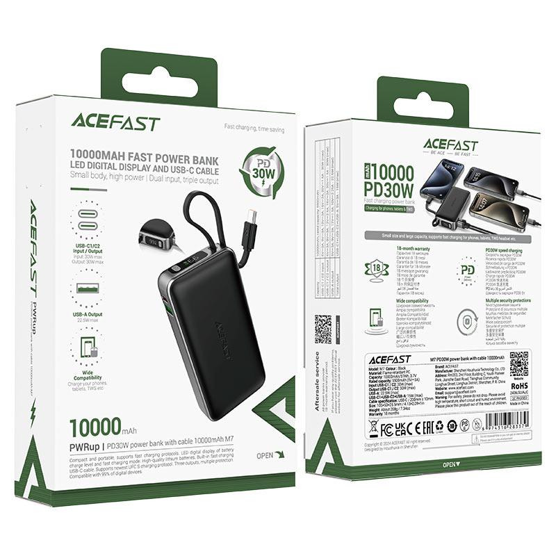 Зовнішній акумулятор ACEFAST M7 PD30W power bank with cable 10000mAh, Black Київ - фото 2