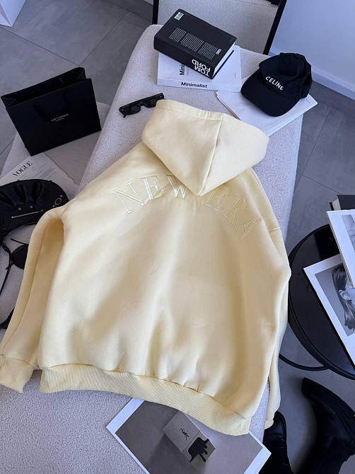 Женская утепленная оверсайз худи трехнить на флисе Желтый Одесса - изображение 3