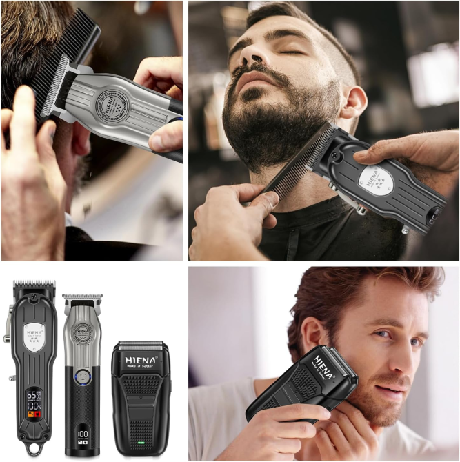 Набір для стрижки HIENA PRO HYN-208+601+303, машинка, тример T-Blade, шейвер, LED-дисплей, USB-C, чорний Київ - фото 7