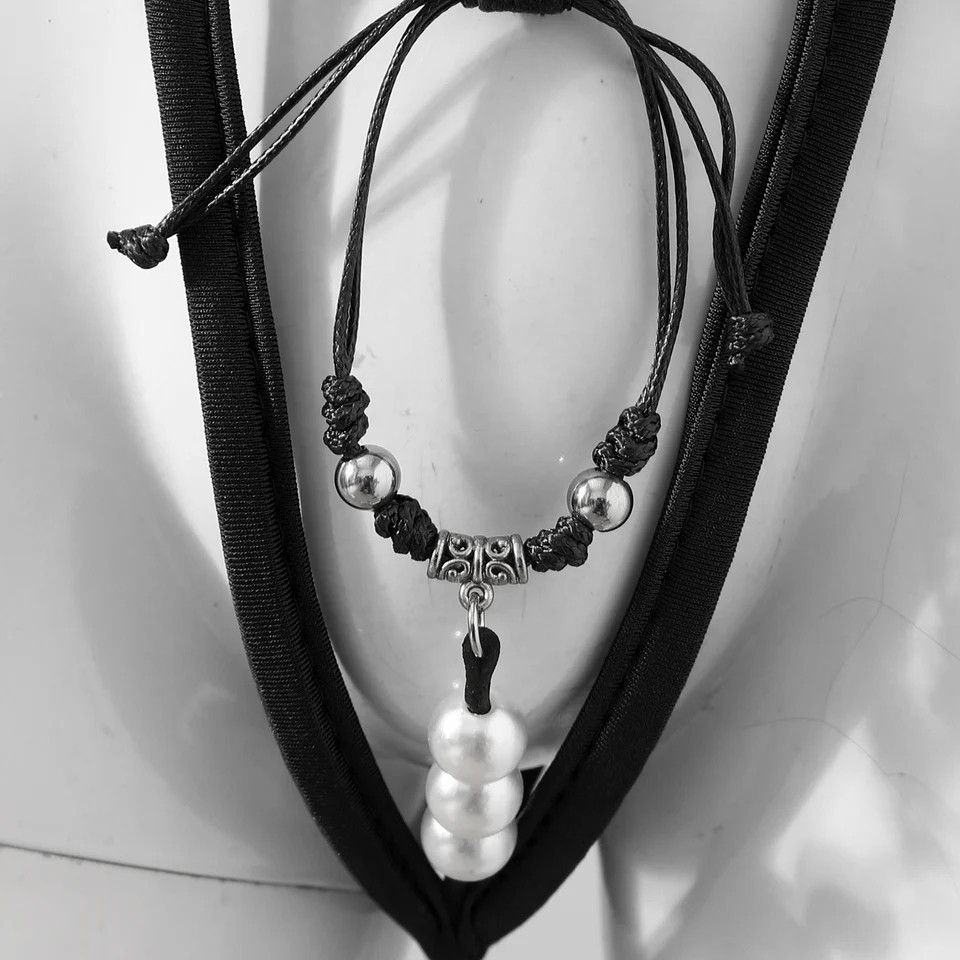 Мужские трусы без лямок с бусинками эротические one size черный Киев - изображение 3