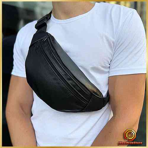 Сумка на пояс мужская бананка кожаная поясная из натуральной кожи кожа черная Київ