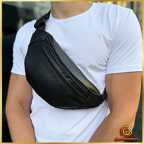 Сумка на пояс мужская бананка кожаная поясная из натуральной кожи кожа черная Київ - фото 1
