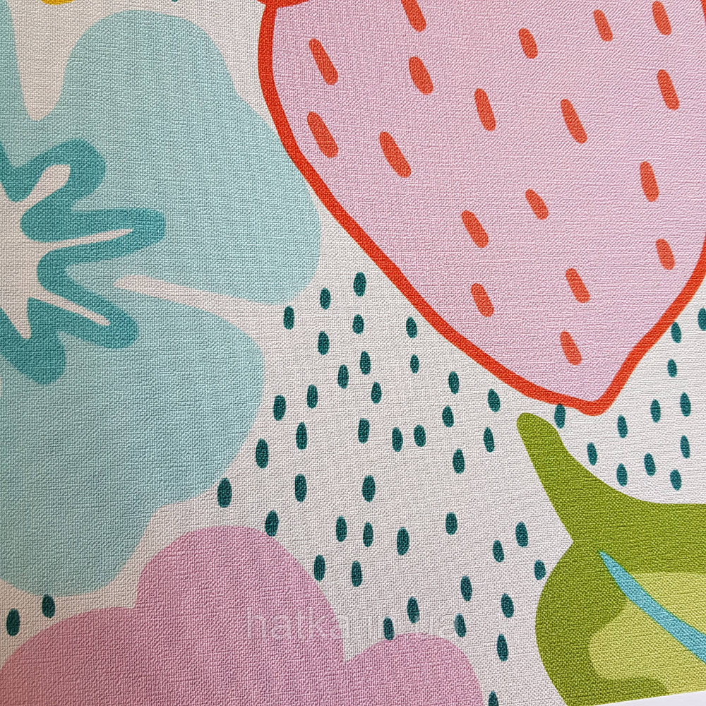 Флізелінові шпалери дитячі BN Doodleedo 0,53 х 10 м полуниця квіти листя веселка червоні зелені блакитні Київ - фото 4