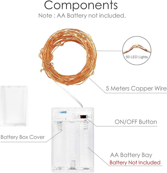 Набір 4 гірлянди Kolpop 5 м, 50 LED, тепле світло, мідний дріт, на батарейках, для декору Київ - фото 7