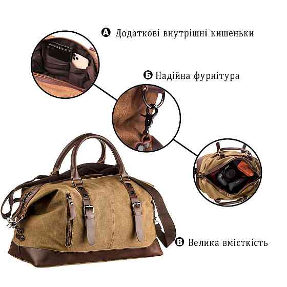 Дорожная сумка текстильная Песочная (Vintage) Киев