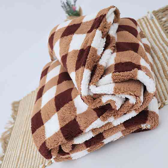 Теплый плед тедди в коричневую клетку 180*200 Каменец-Подольский