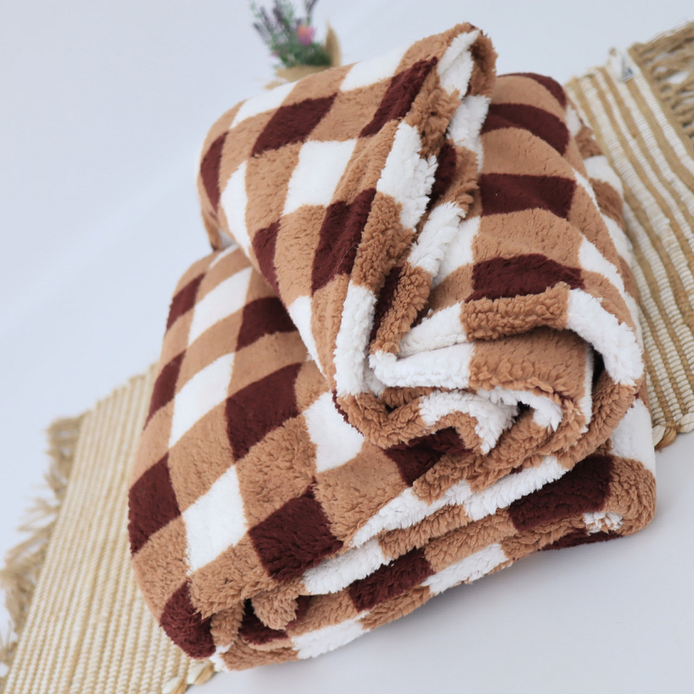 Теплый плед тедди в коричневую клетку 180*200 Каменец-Подольский - изображение 2