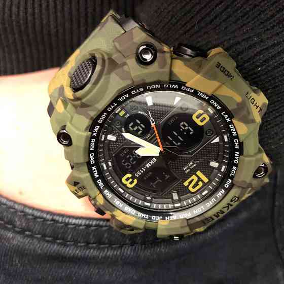 Спортивные часы мужские водонепроницаемы SKMEI 1155BCMGN GREEN CAMO, Часы военной тематики DS-71 Львов