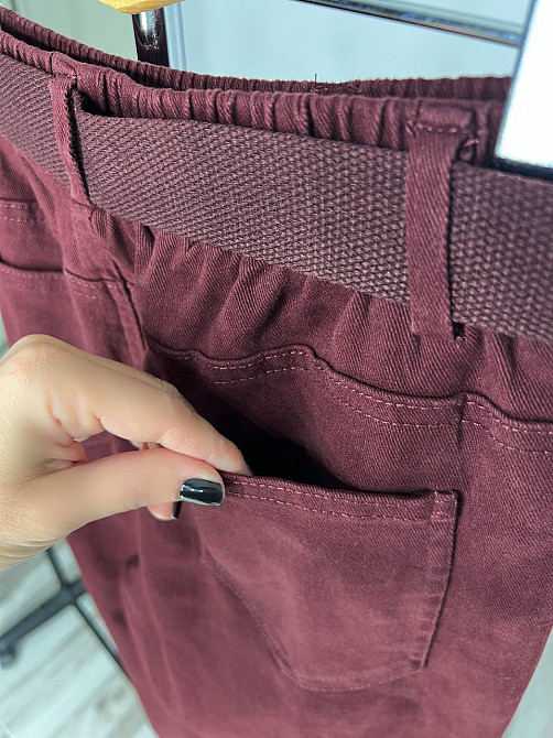 Джинси жіночі A-N 25072 MOM банани талія на резинці з ременем стрейчеві оверсайз бордовий, бордовий, Одеса - фото 6