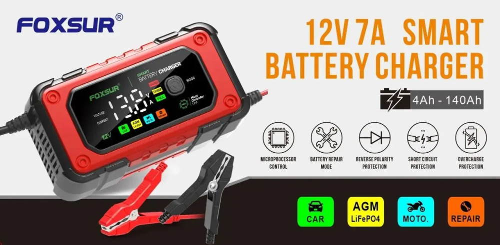 Зарядний пристрій Foxsur 12V-8A/24V4A 12V-7A для автомобільного акумулятора Вінниця - фото 10