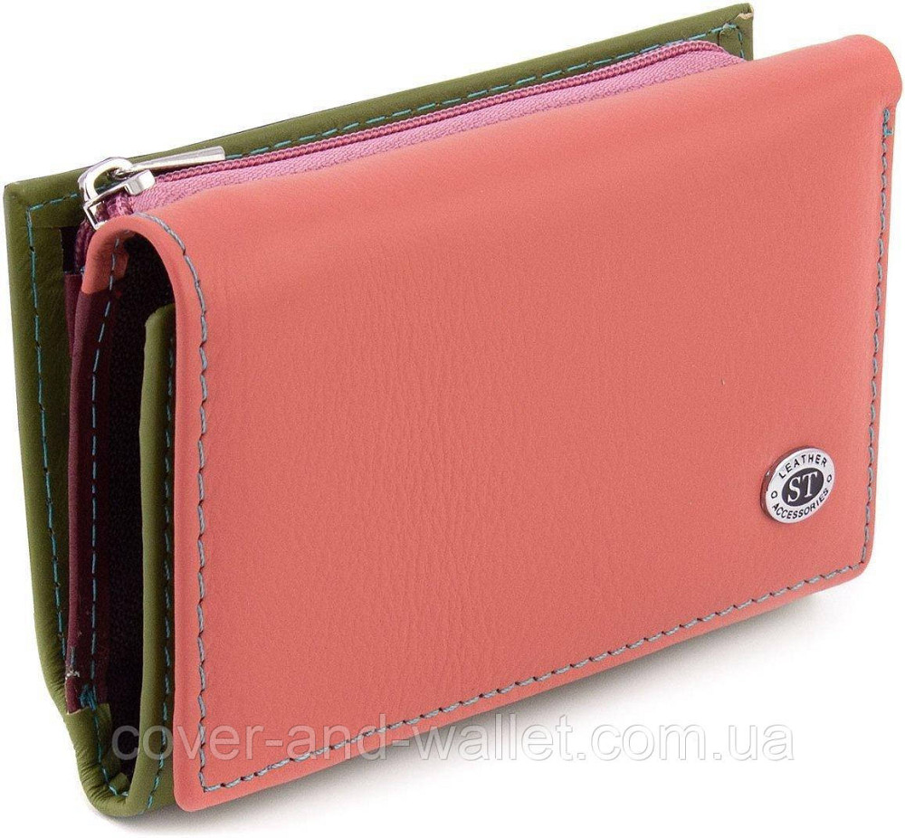 Стильний жіночий шкіряний гаманець рожевого кольору на багато карток ST Leather Київ - фото 1