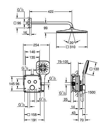 Душова система прихованого монтажу з термостатом Grohe Grohtherm SmartControl (34865000) Киев