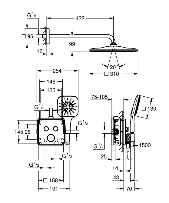 Душова система прихованого монтажу з термостатом Grohe Grohtherm SmartControl (34865000) Київ - фото 3