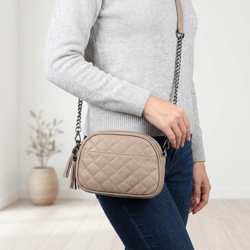 Зручна жіноча стьобана сумка з м'якої натуральної шкіри Vintage 22328 Бежева Київ - фото 12