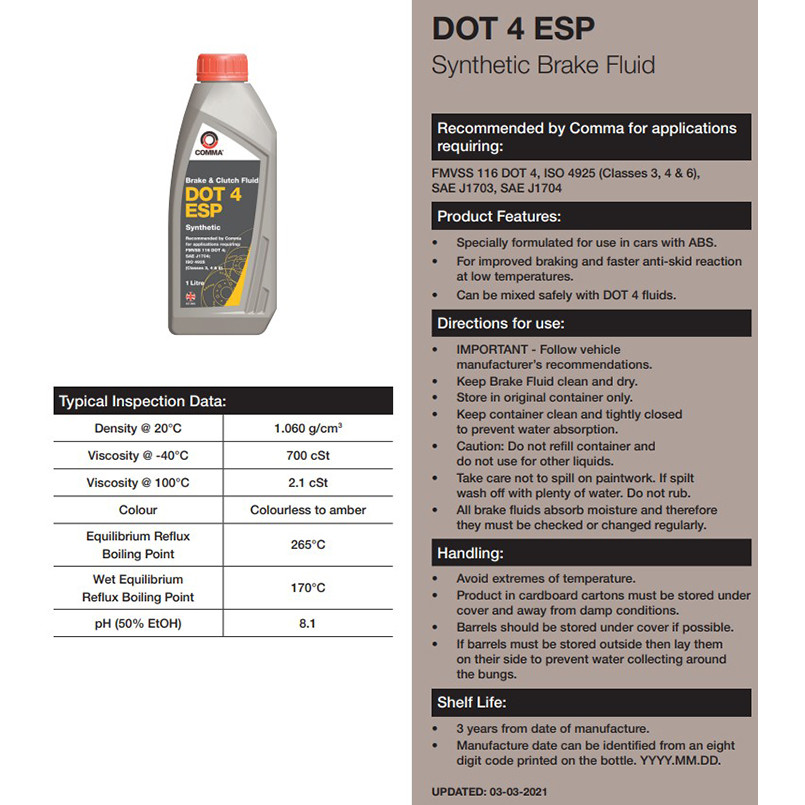 Гальмівна рідина Comma DOT 4 ESP Brake Fluid 1л Львів - фото 2
