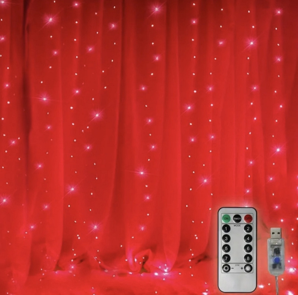 Світлодіодна гірлянда штора роса 3х3 м 300 led з USB і пультом керування (Червоний) Смела - изображение 1