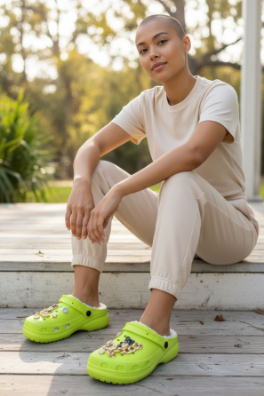 Кроксы салатовый медицинские сабо с дырками на меху "Like Crocs" джибитсы Київ