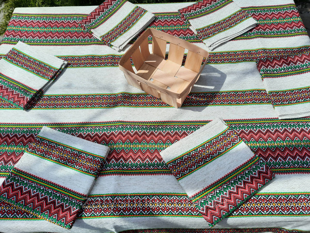 Вишита скатертина на льону з серветками Київ - фото 1