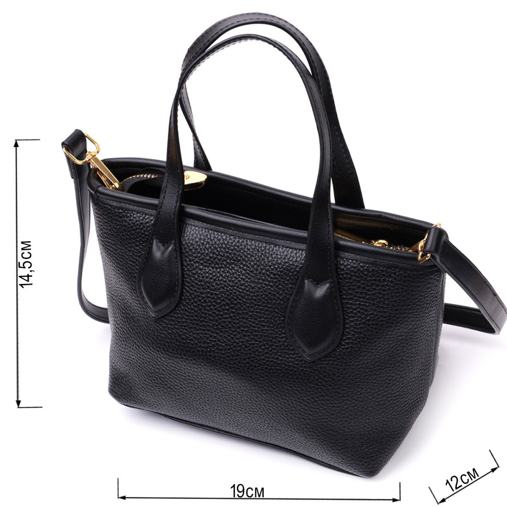 Вместительная сумка с двумя ручками из натуральной кожи Vintage 22286 Черная Киев - изображение 3