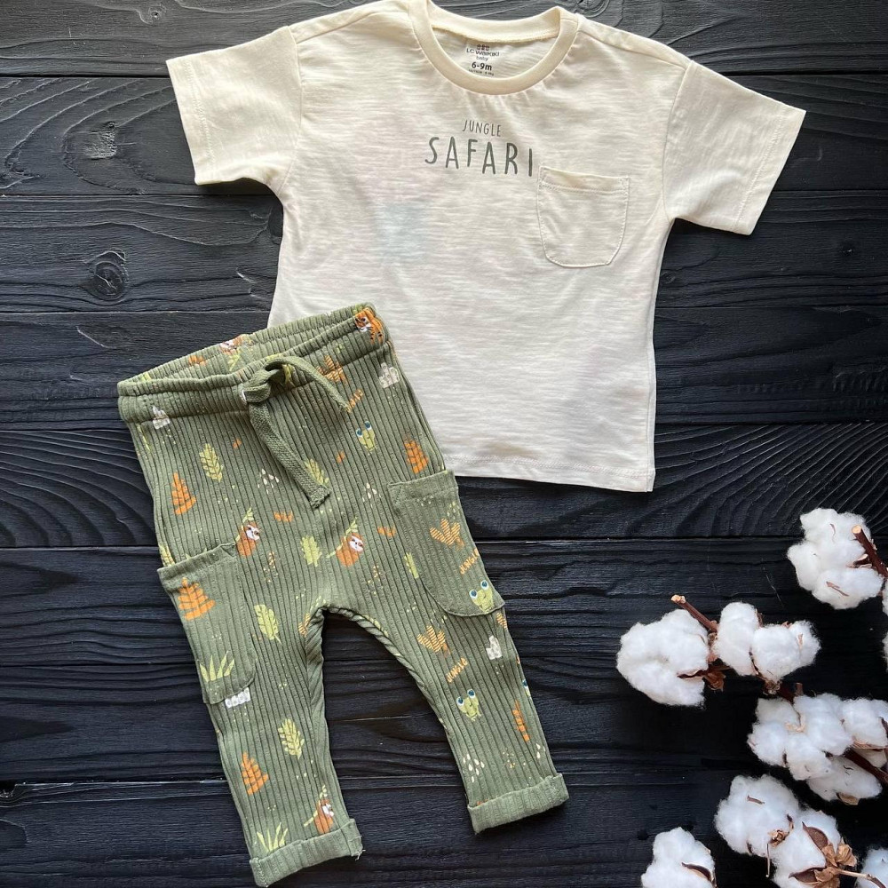 Дитячий Костюм Футболка (Беж) та Штани(з Принтом) Для Хлопчика LC Waikiki 12-18міс (80-86см) Київ - фото 1