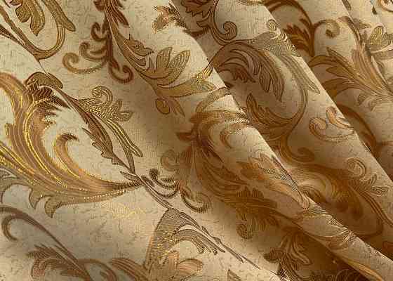 Комплект коротких штор VR-Textil Жаккард Завиток с люрексом № 1641ш Бежевый с золотистым 145х170 см 2 шт (35-0264) Киев