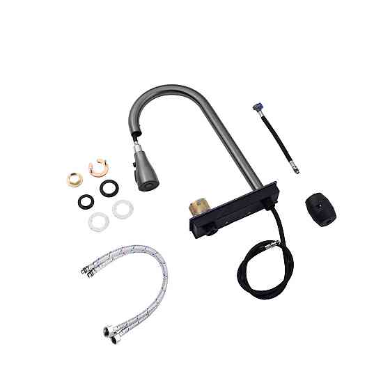 Кухонная мойка Kroner KRP Schwarze -75х46 SET7545NB PVD (3.0/0.8 мм) со смесителем, краном и дозатором, графит Киев