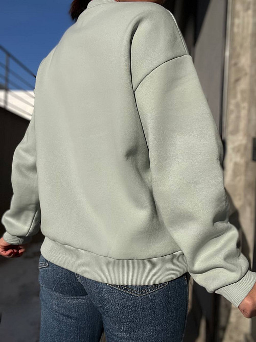 Свитшот женский Pepper mint 24-15 оверсайз удлиненная надпись впереди утепленный флис, мятный, M Киев - изображение 6