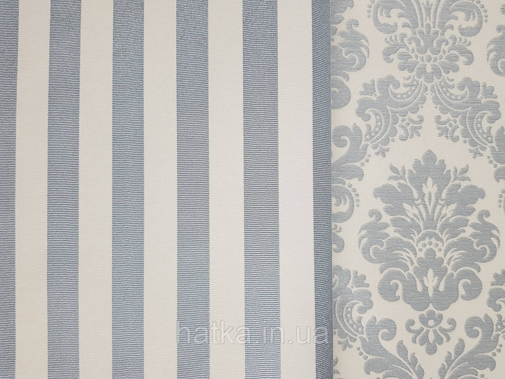 Шпалери вінілові на флізеліні Rasch Trianon Xlll 0.53х10 класика структурні смуги блакитні зі сріблом білі Київ - фото 2