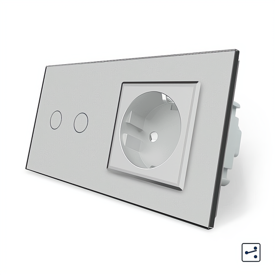 LIVOLO Сенсорний прохідний/перехресний вимикач 2 сенсора 1 розетка Livolo сірий скло (VL-C702S/ Коломия