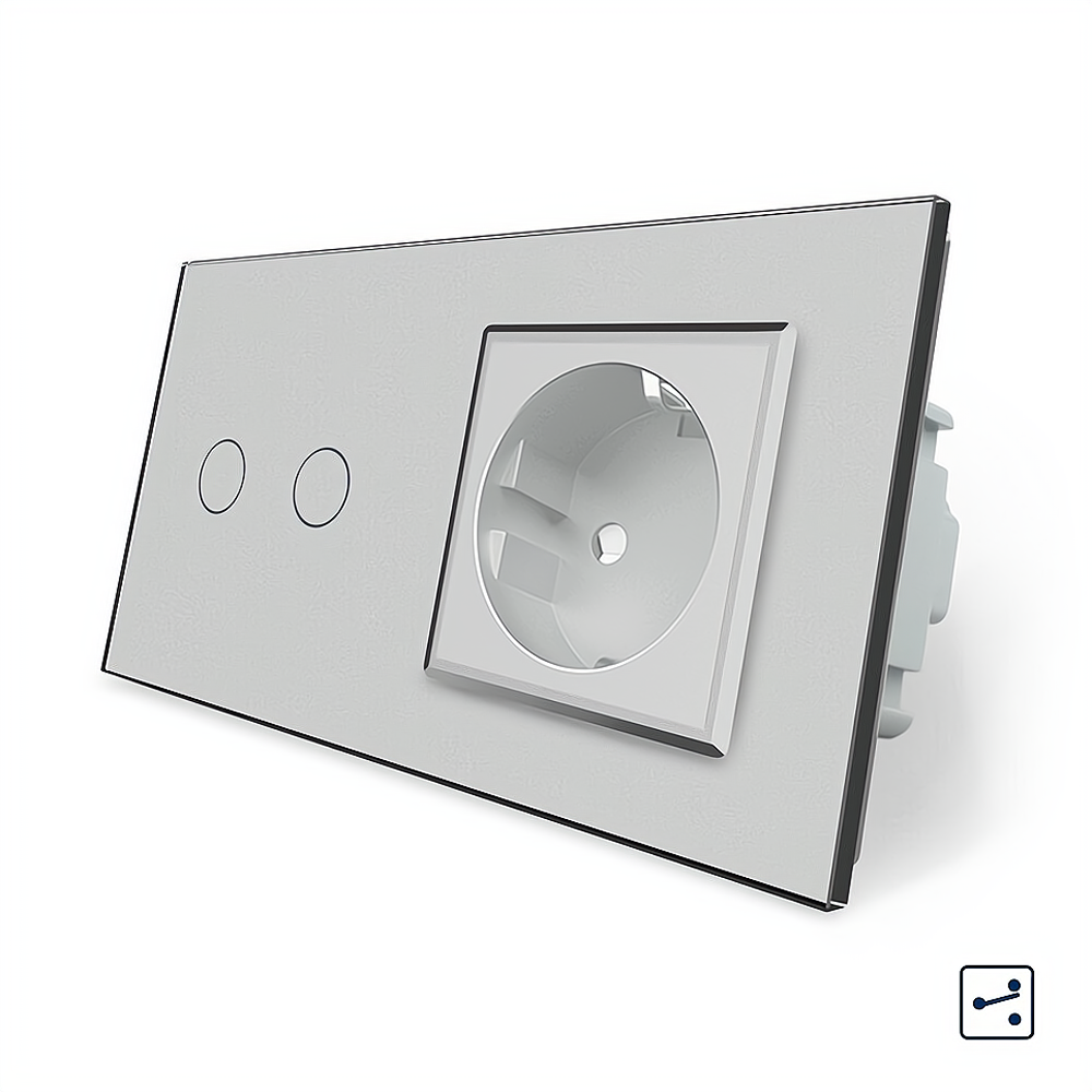 LIVOLO Сенсорний прохідний/перехресний вимикач 2 сенсора 1 розетка Livolo сірий скло (VL-C702S/ Коломия - фото 5