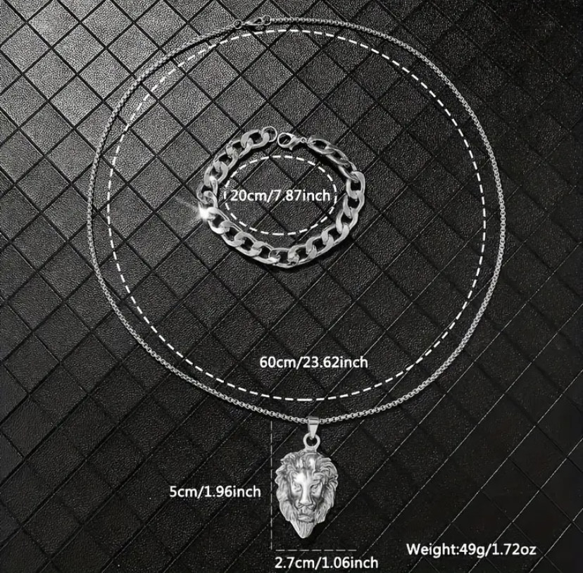 Подарунковий набір для чоловіків Лев Цар 1 наручний годинник з браслетом і ланцюжок з кулоном сріблястий Київ - фото 5