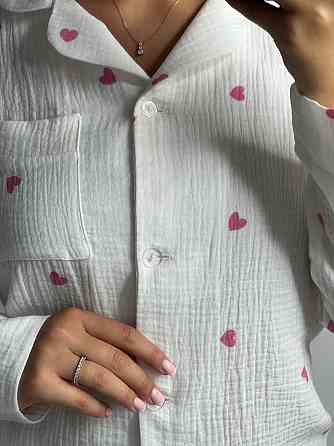 Женский комплект из натуральной ткани Сердечки, Молочный, XS-S Харьков