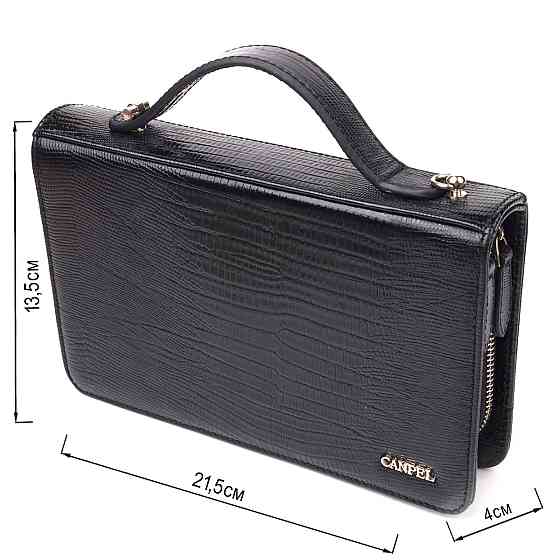 Незвичайна чоловіча барсетка на два відділення з натуральної фактурної шкіри з тисненням під рептилію CANPELLINI 21571 Чорна Київ