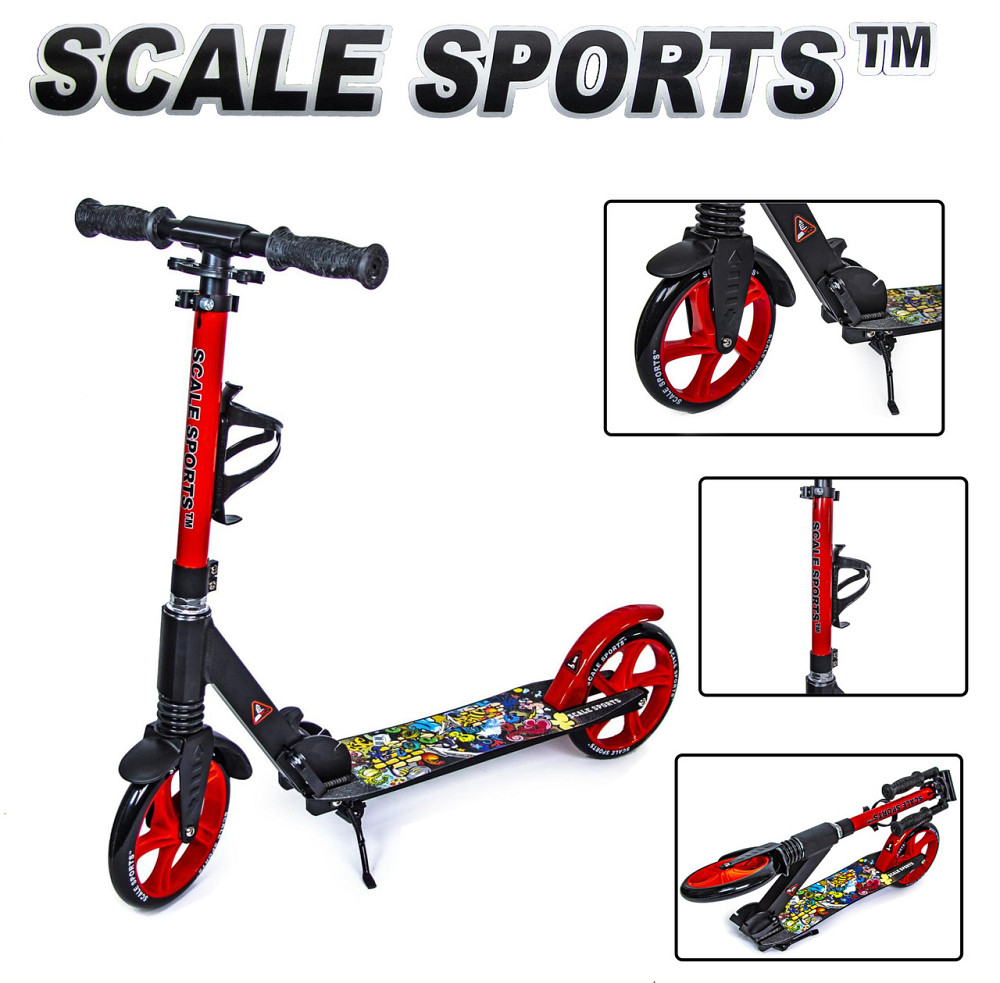 Двухколесный складной самокат SS-15 с задним ножным тормозом от Scale Sports. Черно-Красного цвета Одесса - изображение 2